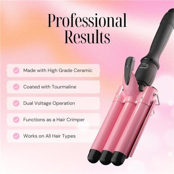 Three Barrel Curling Iron Wand Hair Waver with LCD Temperature Display - 1 Inch - Picture 3 of 7